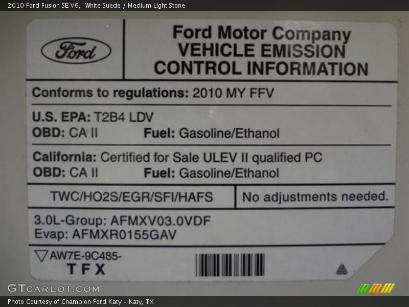 White Suede / Medium Light Stone 2010 Ford Fusion SE V6