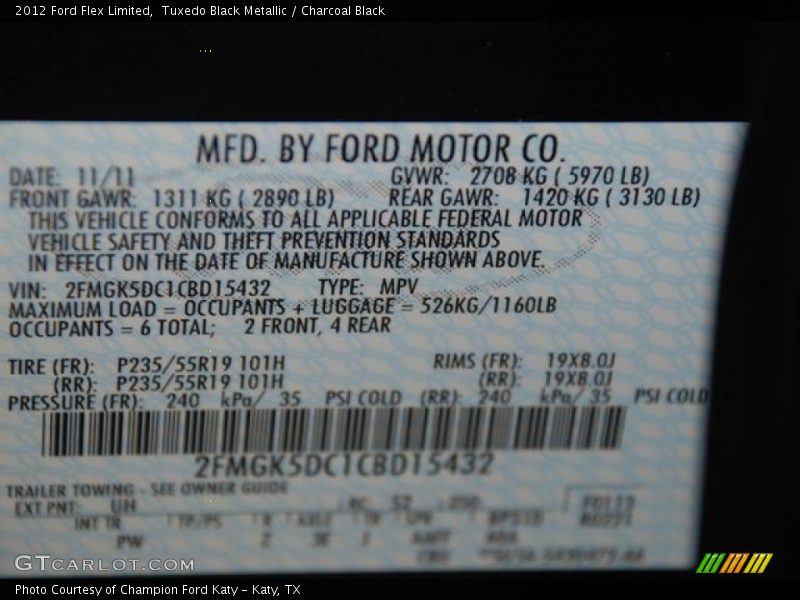 2012 Flex Limited Tuxedo Black Metallic Color Code UH