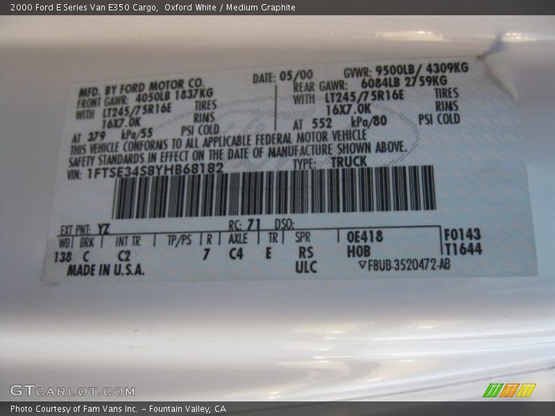 Oxford White / Medium Graphite 2000 Ford E Series Van E350 Cargo
