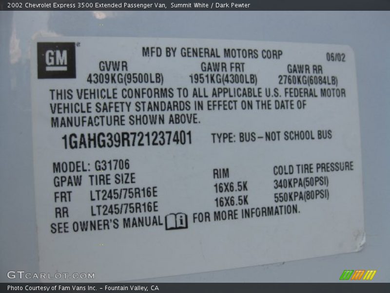 Summit White / Dark Pewter 2002 Chevrolet Express 3500 Extended Passenger Van