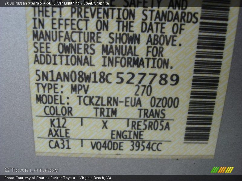 Silver Lightning / Steel/Graphite 2008 Nissan Xterra S 4x4