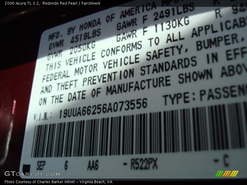 Redondo Red Pearl / Parchment 2006 Acura TL 3.2