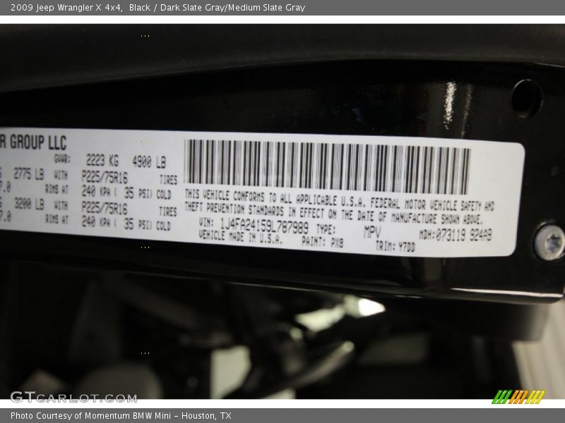 Black / Dark Slate Gray/Medium Slate Gray 2009 Jeep Wrangler X 4x4