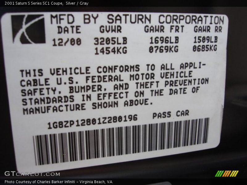 Silver / Gray 2001 Saturn S Series SC1 Coupe