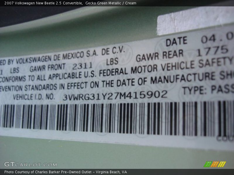 Gecko Green Metallic / Cream 2007 Volkswagen New Beetle 2.5 Convertible