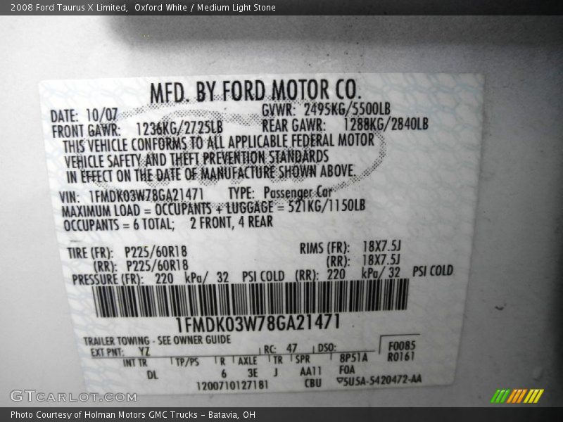 Oxford White / Medium Light Stone 2008 Ford Taurus X Limited