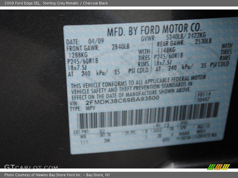 Sterling Grey Metallic / Charcoal Black 2009 Ford Edge SEL