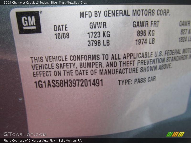 Silver Moss Metallic / Gray 2009 Chevrolet Cobalt LS Sedan