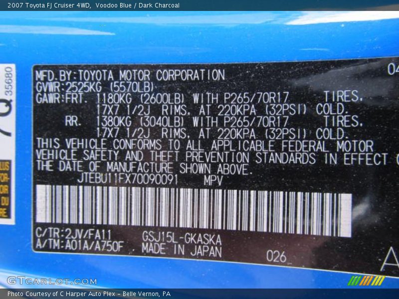 Voodoo Blue / Dark Charcoal 2007 Toyota FJ Cruiser 4WD