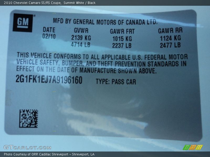Summit White / Black 2010 Chevrolet Camaro SS/RS Coupe