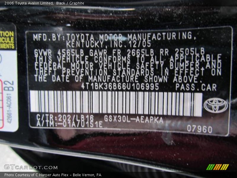 Black / Graphite 2006 Toyota Avalon Limited