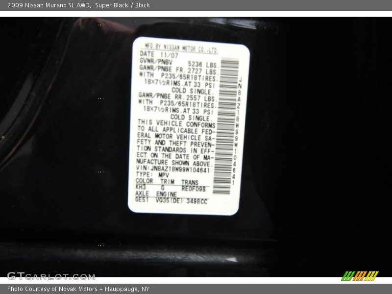Super Black / Black 2009 Nissan Murano SL AWD