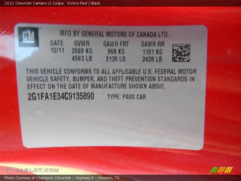 Victory Red / Black 2012 Chevrolet Camaro LS Coupe