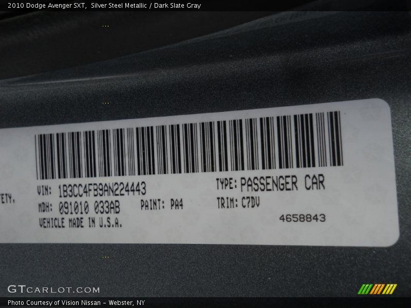 Silver Steel Metallic / Dark Slate Gray 2010 Dodge Avenger SXT