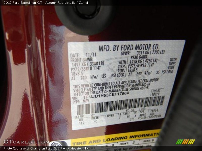 Autumn Red Metallic / Camel 2012 Ford Expedition XLT