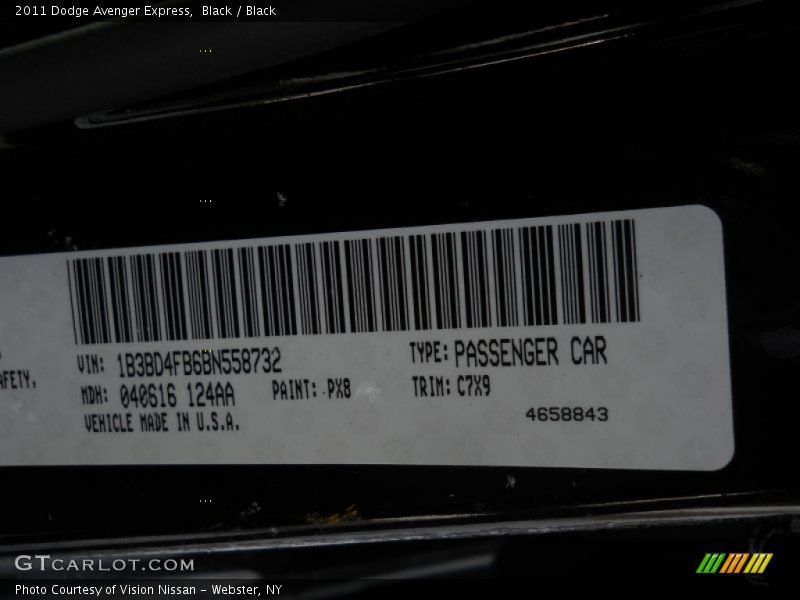 Black / Black 2011 Dodge Avenger Express