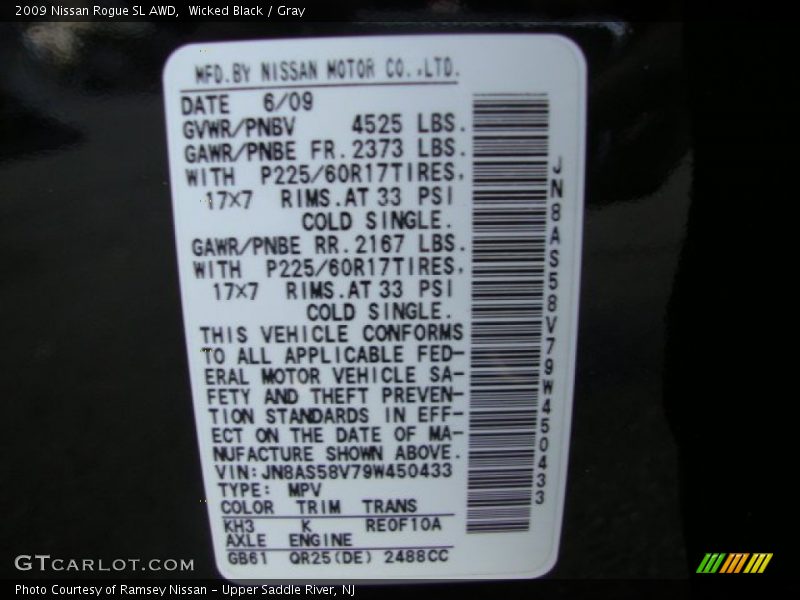 Wicked Black / Gray 2009 Nissan Rogue SL AWD