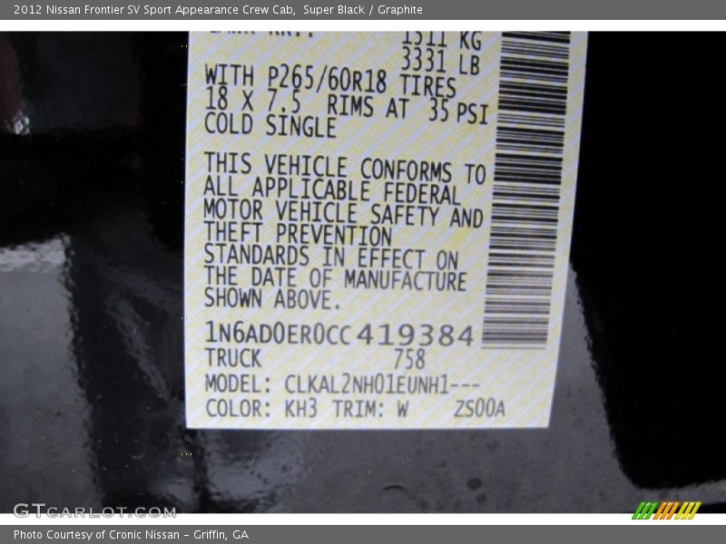 Super Black / Graphite 2012 Nissan Frontier SV Sport Appearance Crew Cab