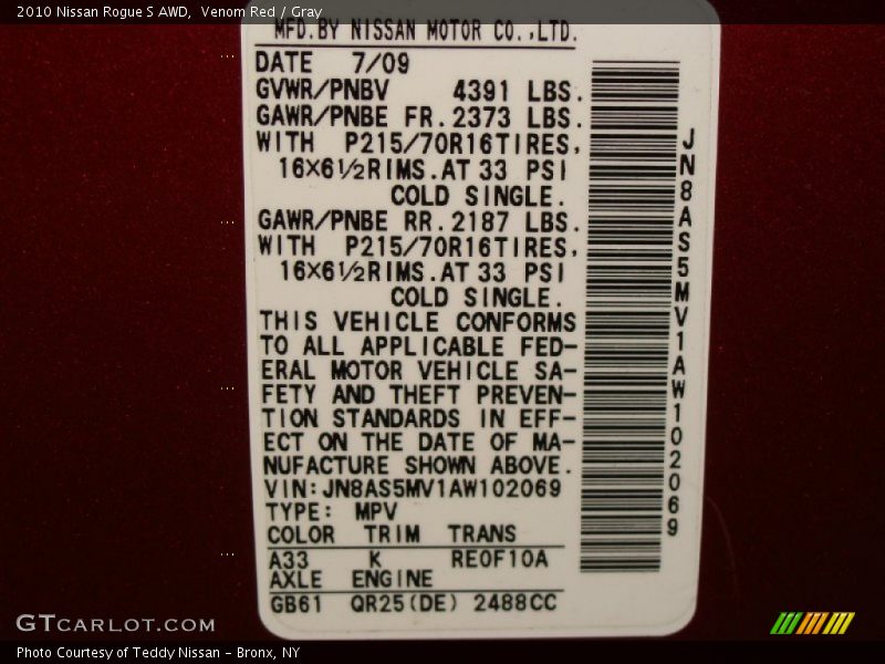 Venom Red / Gray 2010 Nissan Rogue S AWD