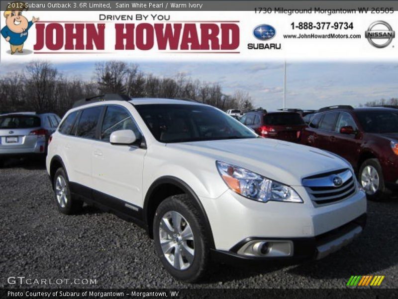 Satin White Pearl / Warm Ivory 2012 Subaru Outback 3.6R Limited