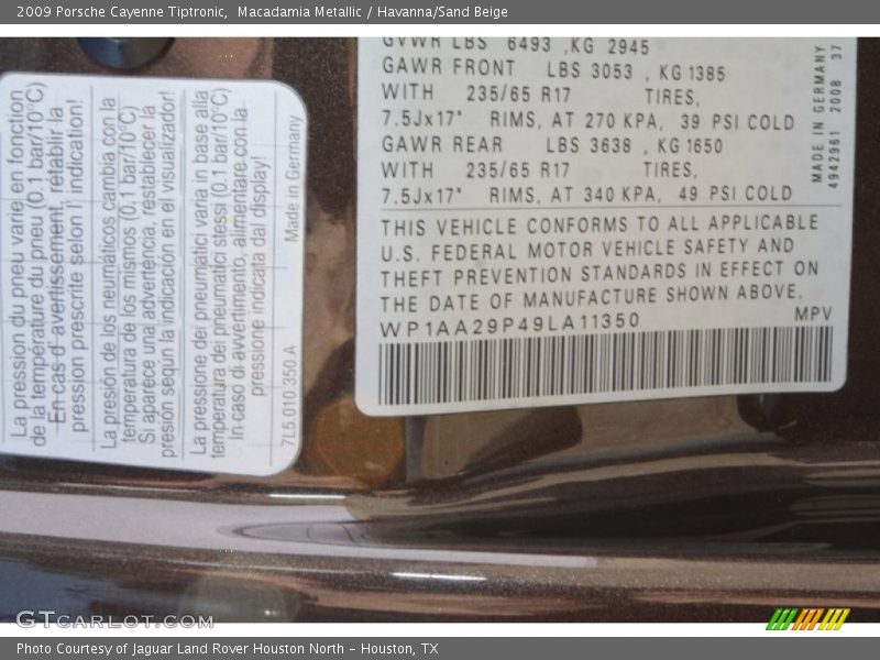 Macadamia Metallic / Havanna/Sand Beige 2009 Porsche Cayenne Tiptronic