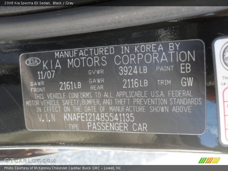 Black / Gray 2008 Kia Spectra EX Sedan
