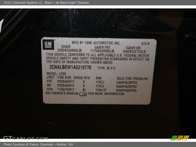 Black / Jet Black/Light Titanium 2010 Chevrolet Equinox LS
