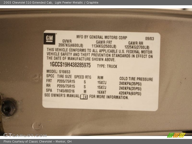 Light Pewter Metallic / Graphite 2003 Chevrolet S10 Extended Cab