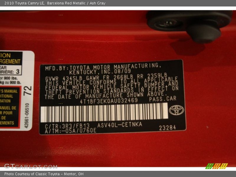 Barcelona Red Metallic / Ash Gray 2010 Toyota Camry LE