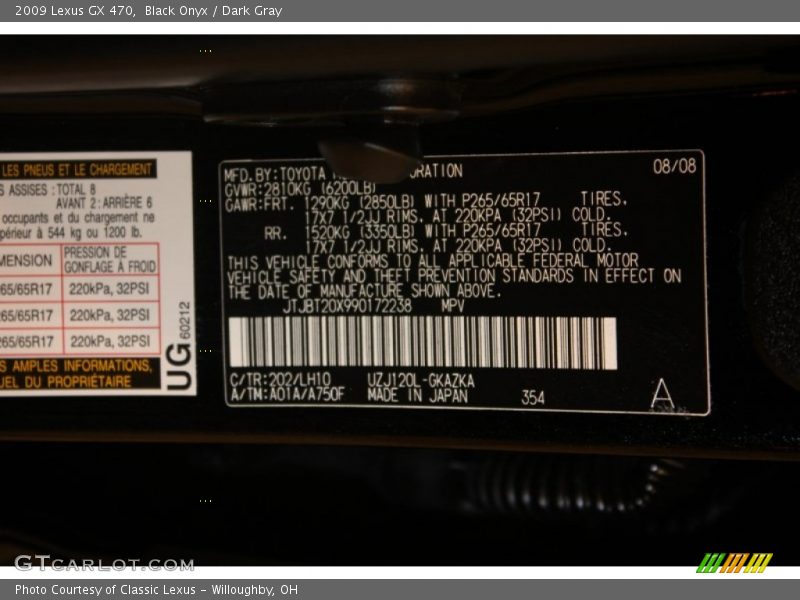Black Onyx / Dark Gray 2009 Lexus GX 470