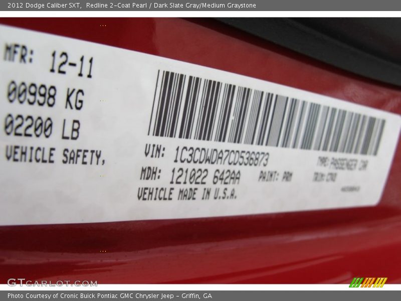 Redline 2-Coat Pearl / Dark Slate Gray/Medium Graystone 2012 Dodge Caliber SXT