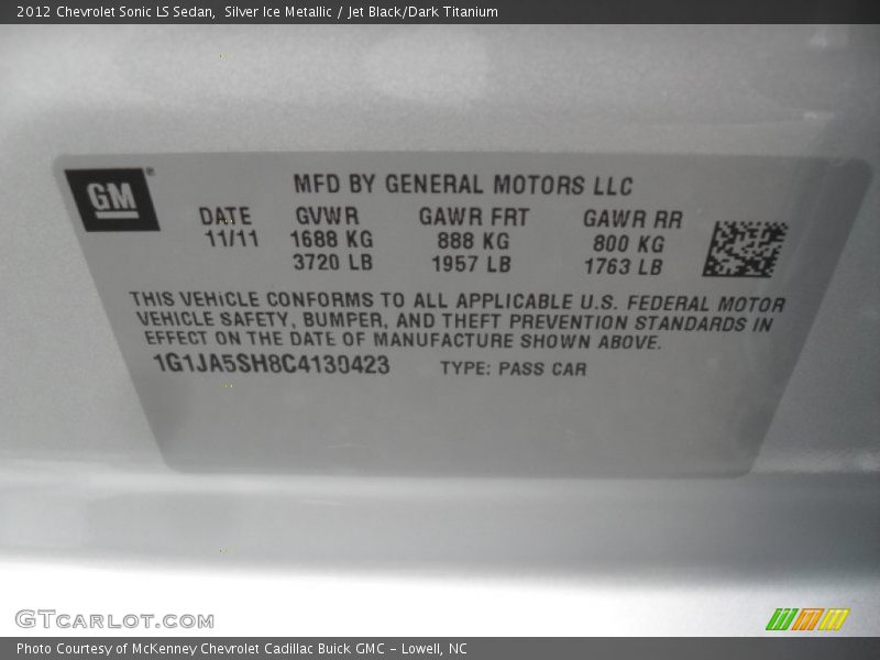 Silver Ice Metallic / Jet Black/Dark Titanium 2012 Chevrolet Sonic LS Sedan