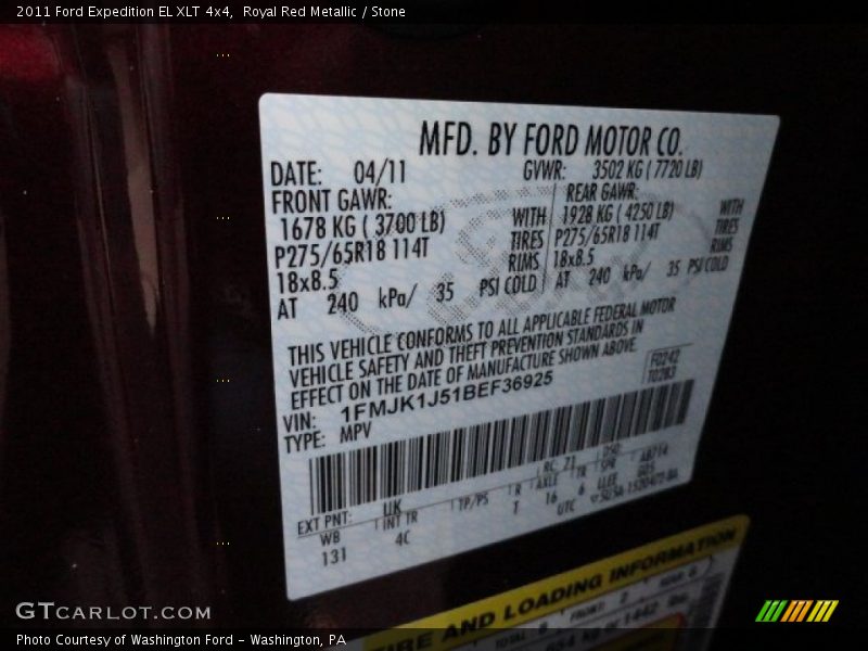 Royal Red Metallic / Stone 2011 Ford Expedition EL XLT 4x4
