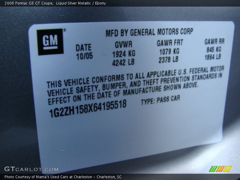 Liquid Silver Metallic / Ebony 2006 Pontiac G6 GT Coupe