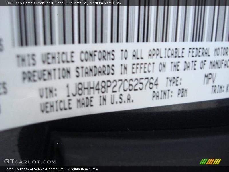 Steel Blue Metallic / Medium Slate Gray 2007 Jeep Commander Sport