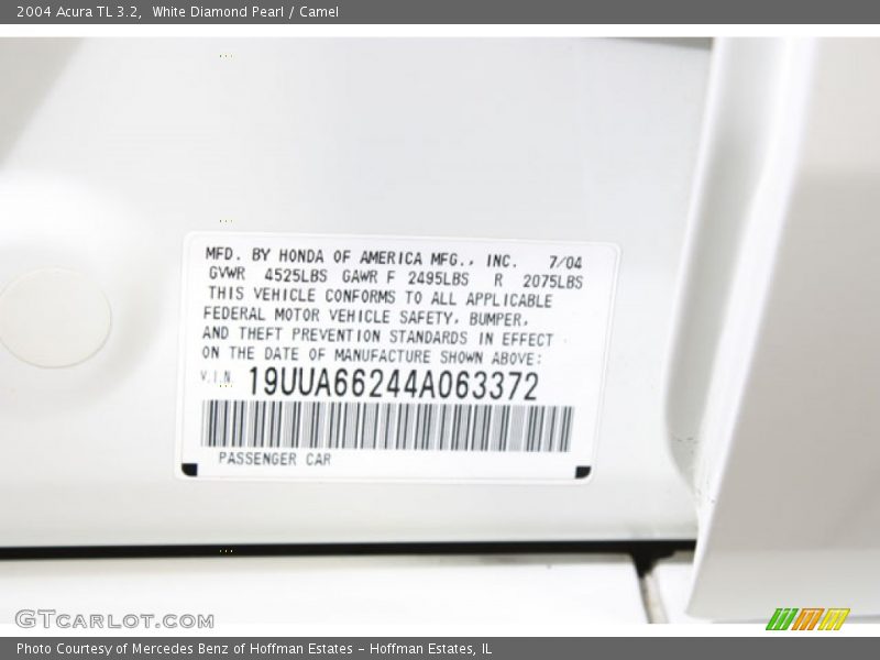 White Diamond Pearl / Camel 2004 Acura TL 3.2