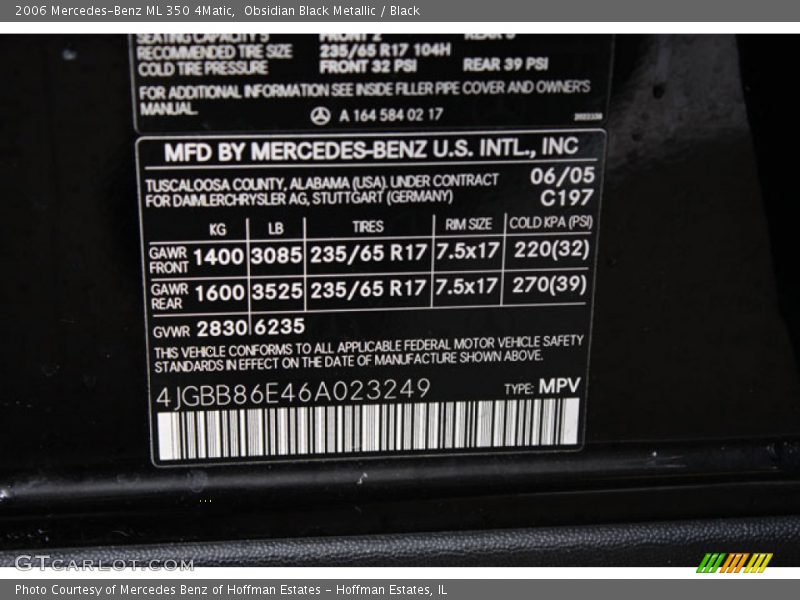 Obsidian Black Metallic / Black 2006 Mercedes-Benz ML 350 4Matic