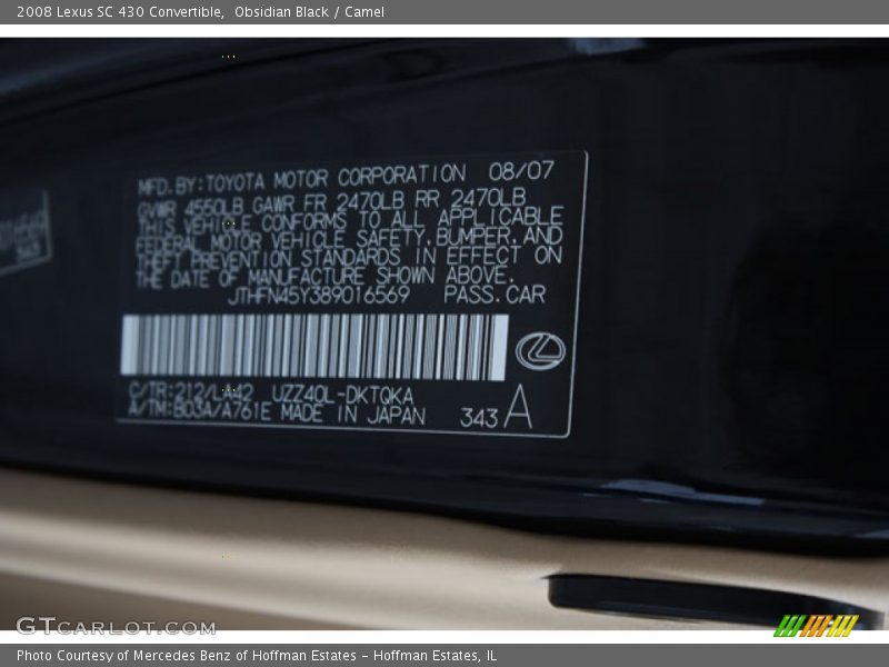 Obsidian Black / Camel 2008 Lexus SC 430 Convertible