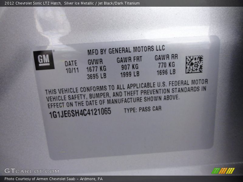 Silver Ice Metallic / Jet Black/Dark Titanium 2012 Chevrolet Sonic LTZ Hatch