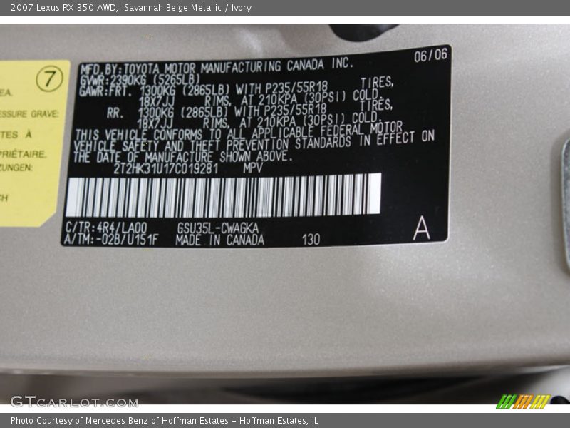 Savannah Beige Metallic / Ivory 2007 Lexus RX 350 AWD