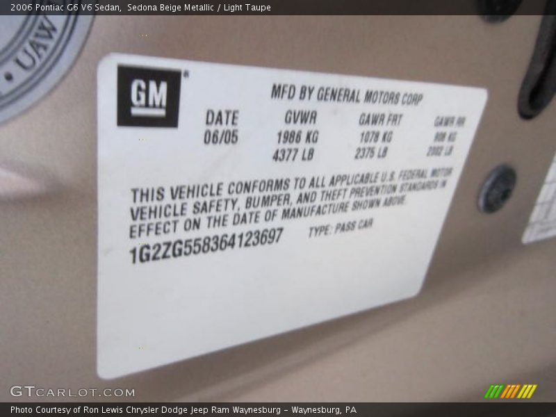 Sedona Beige Metallic / Light Taupe 2006 Pontiac G6 V6 Sedan