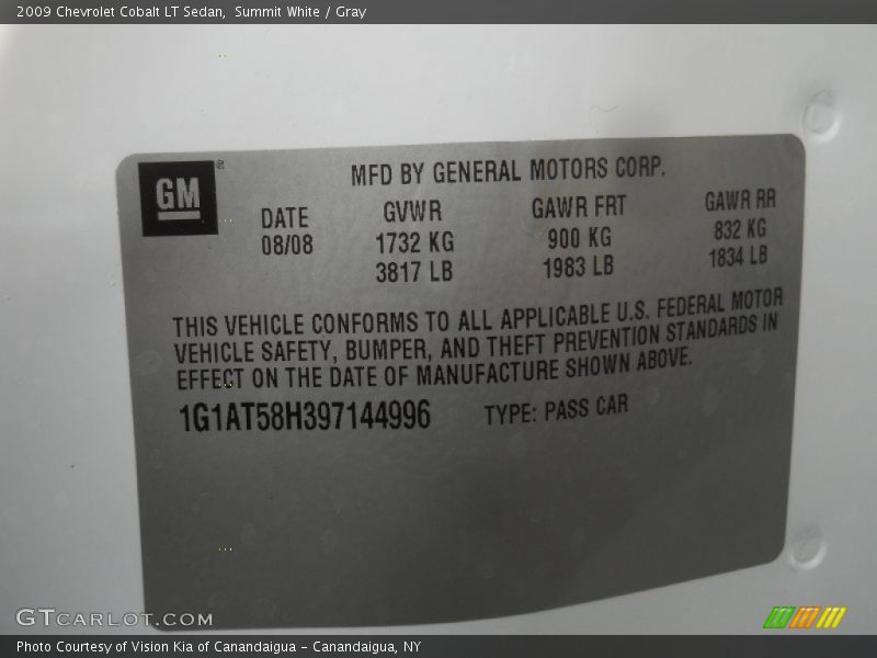 Summit White / Gray 2009 Chevrolet Cobalt LT Sedan