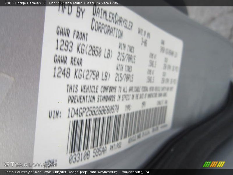 Bright Silver Metallic / Medium Slate Gray 2006 Dodge Caravan SE