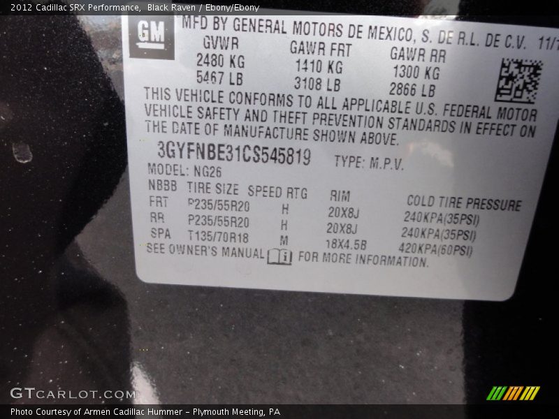 Black Raven / Ebony/Ebony 2012 Cadillac SRX Performance