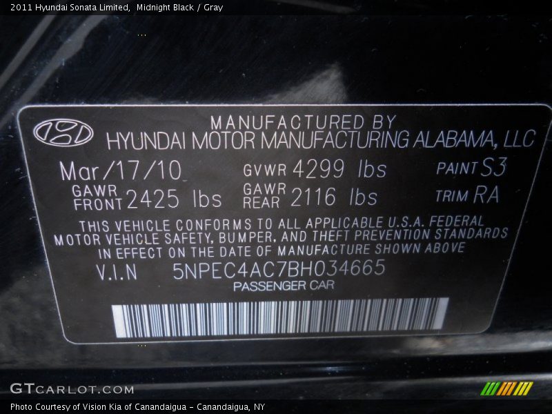 Midnight Black / Gray 2011 Hyundai Sonata Limited