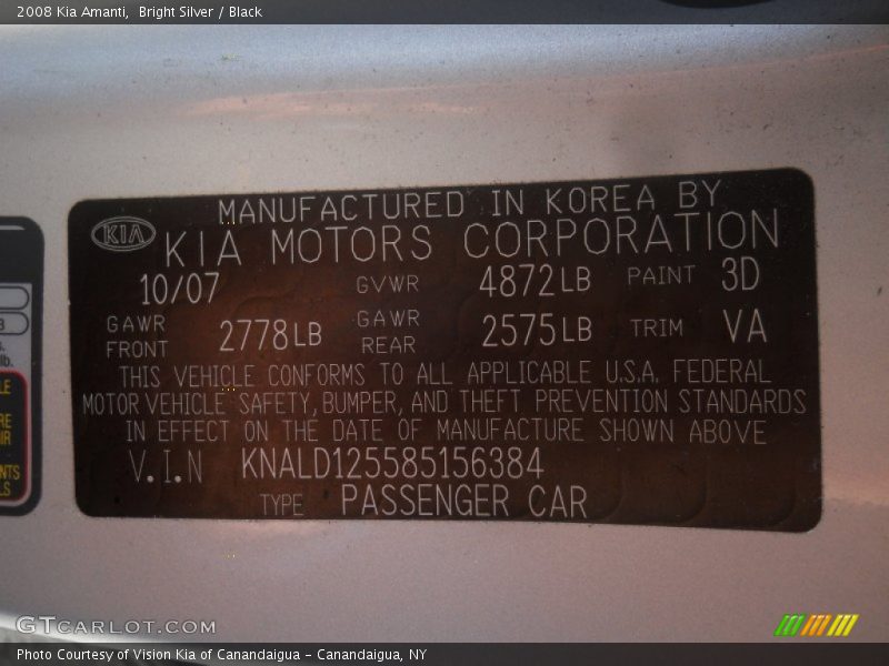 Bright Silver / Black 2008 Kia Amanti