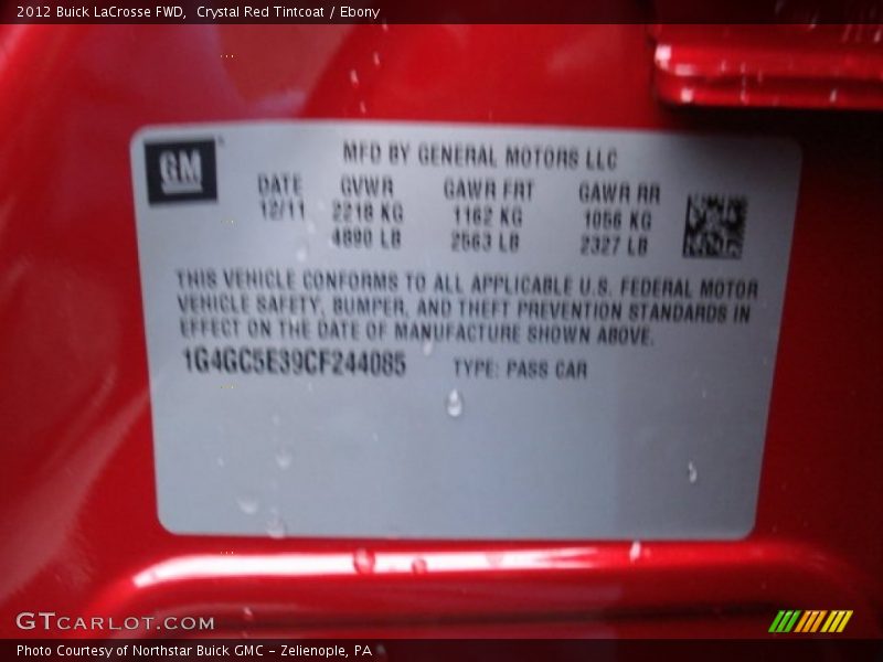 Crystal Red Tintcoat / Ebony 2012 Buick LaCrosse FWD