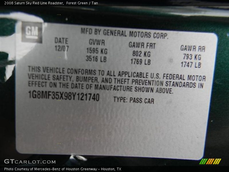Forest Green / Tan 2008 Saturn Sky Red Line Roadster