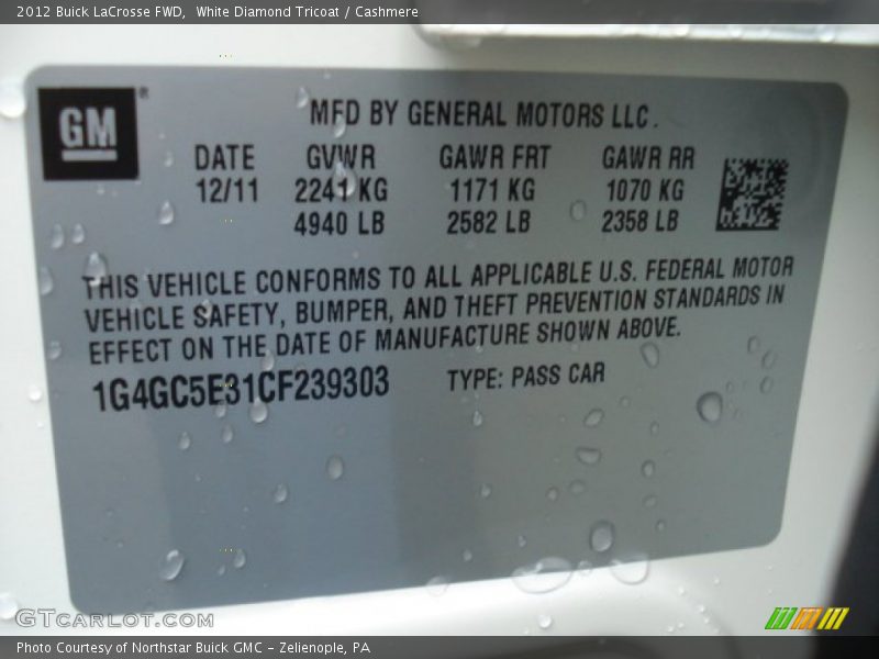 White Diamond Tricoat / Cashmere 2012 Buick LaCrosse FWD