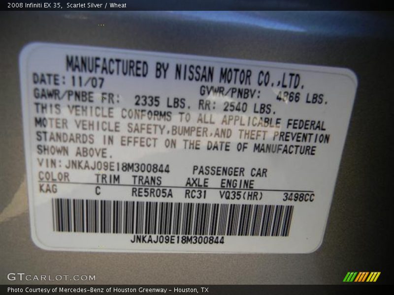 2008 EX 35 Scarlet Silver Color Code KAG